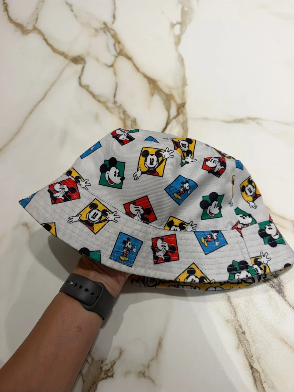 Disney Kids Bucket Hat with Multicolor Mickey Prints - White